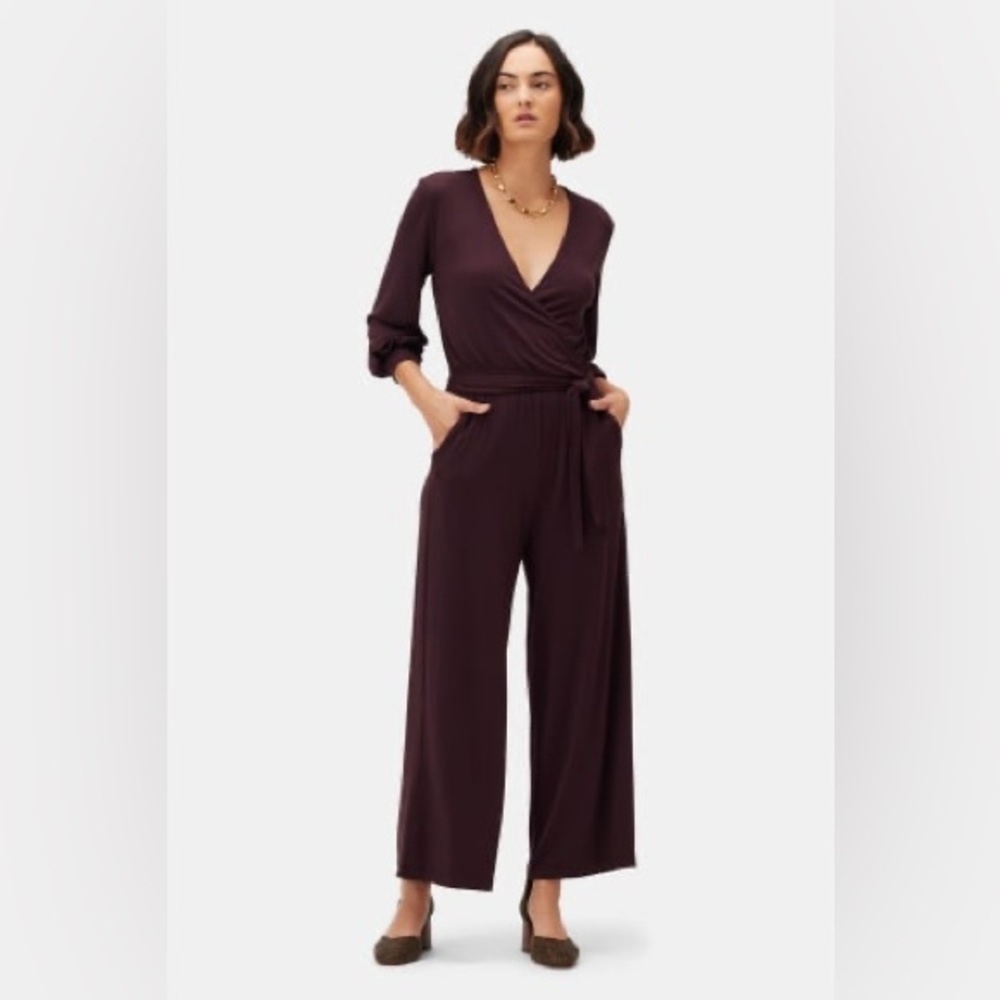 Amour Vert Deep Plum Wrap Jumpsuit